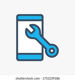 Icono de reparación de teléfono diseñado en un estilo plano