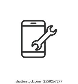 Phone repair, icon in line design. Phone, repair, smartphone, fix, screen, technician, mobile on white background vector. Phone repair editable stroke icon