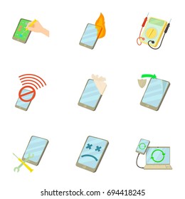 Phone repair icons set. Cartoon set of 9 phone repair vector icons for web isolated on white background