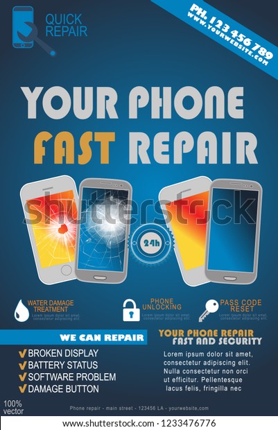 Phone Repair Service Banner Flyer Template 库存矢量图 免版税