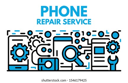 Phone repair service banner. Outline illustration of phone repair service vector banner for web design