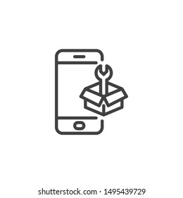 Phone Repair Service Line Icon. Linear Style Sign For Mobile Concept And Web Design. Smartphone With Tool Box Outline Vector Icon. Symbol, Logo Illustration. Vector Graphics