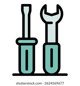 Phone repair tools icon. Outline phone repair tools vector icon color flat isolated