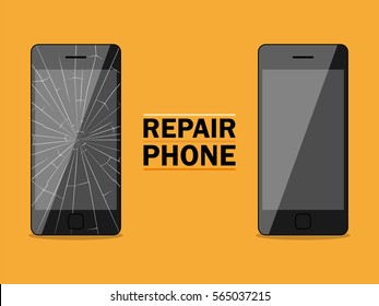 Phone repairs flat design sign. Vector illustration for advertising banners, posters, signs.
