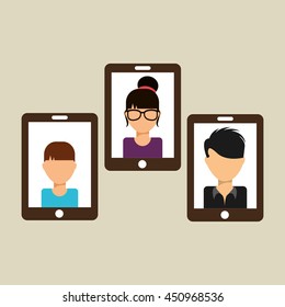 phone representing networking and teamwork cooperation icon, vector illustration