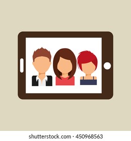 phone representing networking and teamwork cooperation icon, vector illustration
