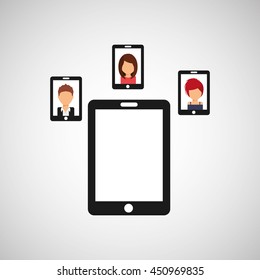 phone representing networking and teamwork cooperation icon, vector illustration