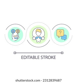 Phone research loop concept icon. Mobile interview. Call testing. Customer survey. Client feedback abstract idea thin line illustration. Isolated outline drawing. Editable stroke. Arial font used