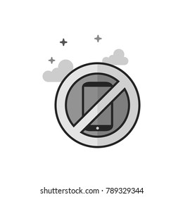Phone restriction area icon in flat outlined grayscale style. Vector illustration.