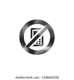 Phone restriction area icon in halftone style. Black and white monochrome vector illustration.