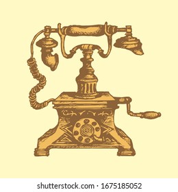 Phone in retro style. Ancient communicator. Sketch. Vector illustration
