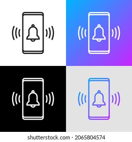 Phone ring, bell ringing on mobile screen thin line icon. Modern vector illustration.