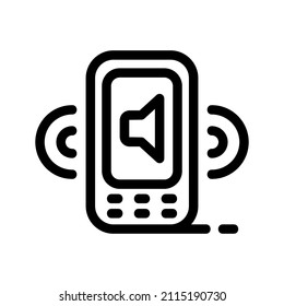 icono del anillo de teléfono en el estilo de la línea de atrás. Teléfono móvil con sonido. Icono de llamada o vibración. Ilustración vectorial para diseño gráfico, logotipo, Web y otros.