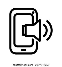 icono del anillo de teléfono en el estilo de la línea de atrás. Teléfono móvil con sonido. Icono de llamada o vibración. Ilustración vectorial para diseño gráfico, logotipo, Web y otros.