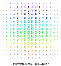 Phone Ring icon rainbow colored halftone pattern. Vector phone ring shapes organized into halftone grid with vertical spectral gradient. Designed for backgrounds, covers and abstract effects.