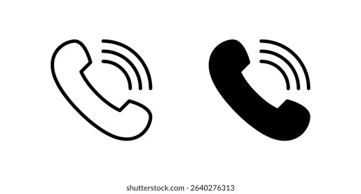 Phone Ring Icon Set. A black icon of a ringing phone, indicating an incoming call.