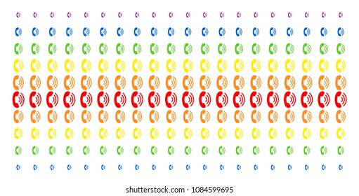 Phone Ring icon spectral halftone pattern. Vector items arranged into halftone grid with vertical spectral gradient. Constructed for backgrounds, covers, templates and abstraction compositions.