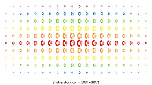 Phone ring icon spectrum halftone pattern. Vector phone ring pictograms are arranged into halftone matrix with vertical spectrum gradient. Designed for backgrounds, covers,