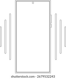Telefonring mit Vibrationssymbolen. Umrisslinie, die modernes Smartphone zeichnet. Smartphone-Soundprofil, Klingeltonsymbole und Vibrationsmodus-Symbolsatz für App und UI. Transparente Vektorgrafik.