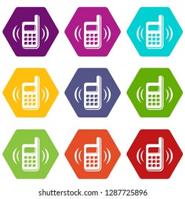 Phone is ringing icons 9 set coloful isolated on white for web