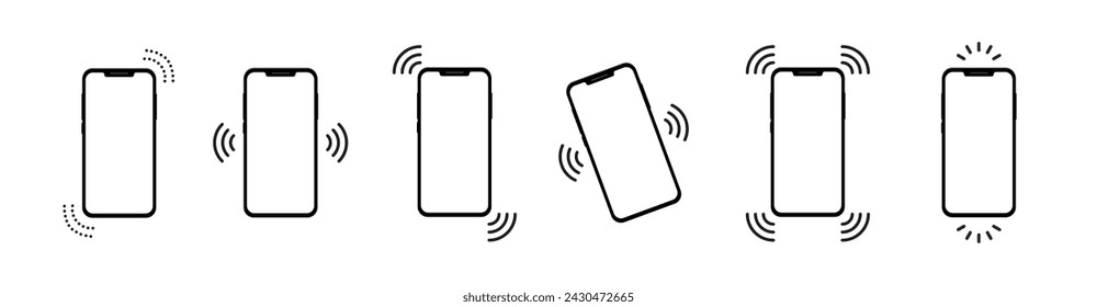 Juego de iconos de vibración o timbre de teléfono. Llamada o alarma entrante de smartphone. Vector EPS10