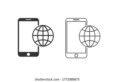 Phone roaming line icon set in flat style. Roaming symbol for your web site design, logo, app, UI Vector