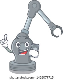 With phone robotic arm machine isolated on character