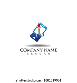 Phone with rocket logo creative icon modern concept Vector template