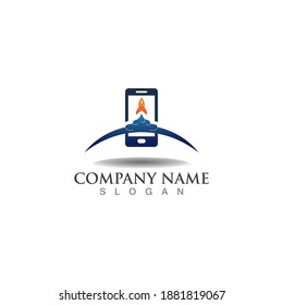 Phone with rocket logo creative icon modern concept Vector template