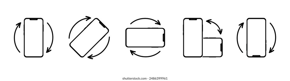 Phone rotate icon set isolated on white background. Mobile screen rotation. Horizontal or vertical smartphone  rotation icons