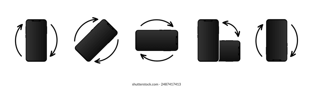 Telefon drehen Icon Set isoliert auf weißem Hintergrund. Mobile Bildschirmdrehung. Horizontale oder vertikale Smartphone-Rotations-Symbole