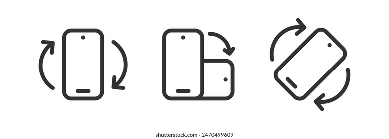 Phone rotate icon. Turn device horizontal or vertical. Smartphone arrow right, left. Rotation button on mobile.