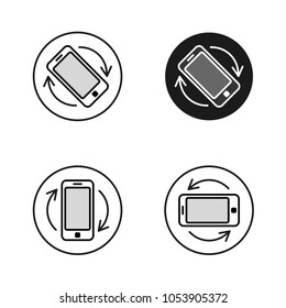 Phone Rotate Symbols Set. Smartphone Rotation Black And White Line Style Icons. Phone Tilt Vertical And Horizontal Signs.