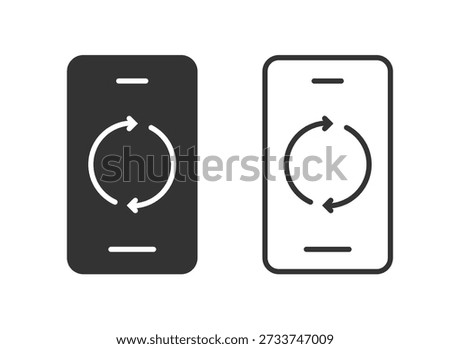 Phone rotate vertical or horizontal screen orientation icon line stroke outline vector set, mobile smartphone refresh synch bold solid pictogram, landscape portrait device turn info sign symbol simple