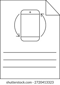 Teléfono girando entre el documento tres líneas Horizontales abajo sobre fondo blanco