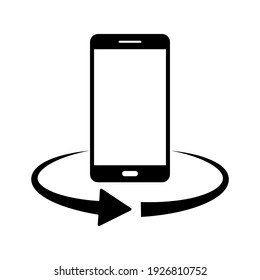 Phone rotation icon. 360 degree rotation. Black smartphone icon. Service symbol. Vector illustration.