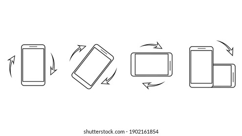 Phone rotation icon, horizontal and vertical position. Smartphone screen. Modern technologies. Icon set, thin line. Vector design template.