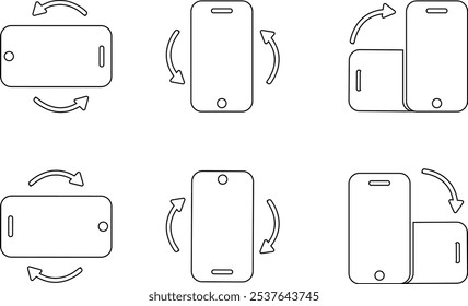 Conjunto de iconos de rotación de teléfono. Flechas de Orientación del dispositivo. Símbolos de movimiento de smartphone. Vector gráfico aislado sobre fondo transparente. línea de signo de símbolo de estilo negro para App y Sitio web,