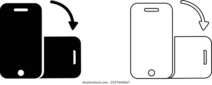 Conjunto de iconos de rotación de teléfono. Flechas de Orientación del dispositivo. Símbolos de movimiento de smartphone. Vector gráfico aislado sobre fondo transparente. Plana y línea de signo de estilo negro para App y Sitio web,