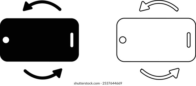 Conjunto de iconos de rotación de teléfono. Flechas de Orientación del dispositivo. Símbolos de movimiento de smartphone. Vector gráfico aislado sobre fondo transparente. Plana y línea de signo de estilo negro para App y Sitio web,