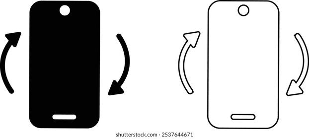 Conjunto de iconos de rotación de teléfono. Flechas de Orientación del dispositivo. Símbolos de movimiento de smartphone. Vector gráfico aislado sobre fondo transparente. Plana y línea de signo de estilo negro para App y Sitio web,