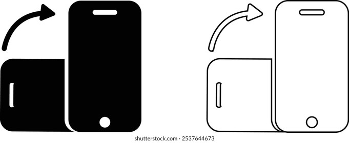 Conjunto de iconos de rotación de teléfono. Flechas de Orientación del dispositivo. Símbolos de movimiento de smartphone. Vector gráfico aislado sobre fondo transparente. Plana y línea de signo de estilo negro para App y Sitio web,