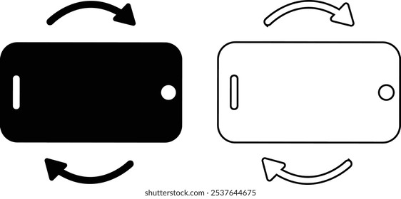 Conjunto de iconos de rotación de teléfono. Flechas de Orientación del dispositivo. Símbolos de movimiento de smartphone. Vector gráfico aislado sobre fondo transparente. Plana y línea de signo de estilo negro para App y Sitio web,