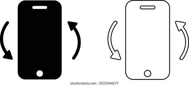 Conjunto de iconos de rotación de teléfono. Flechas de Orientación del dispositivo. Símbolos de movimiento de smartphone. Vector gráfico aislado sobre fondo transparente. Plana y línea de signo de estilo negro para App y Sitio web,