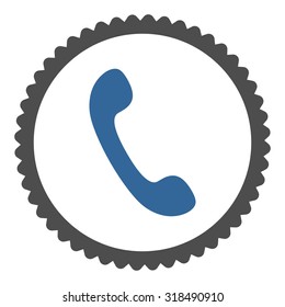 Phone round stamp icon. This flat vector symbol is drawn with cobalt and gray colors on a white background.