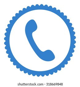 Phone round stamp icon. This flat vector symbol is drawn with cobalt color on a white background.