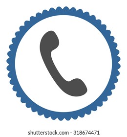 Phone round stamp icon. This flat vector symbol is drawn with cobalt and gray colors on a white background.