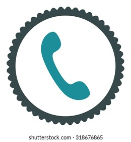 Phone round stamp icon. This flat vector symbol is drawn with soft blue colors on a white background.