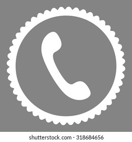 Phone round stamp icon. This flat vector symbol is drawn with white color on a gray background.