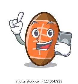 With phone rugby ball character cartoon